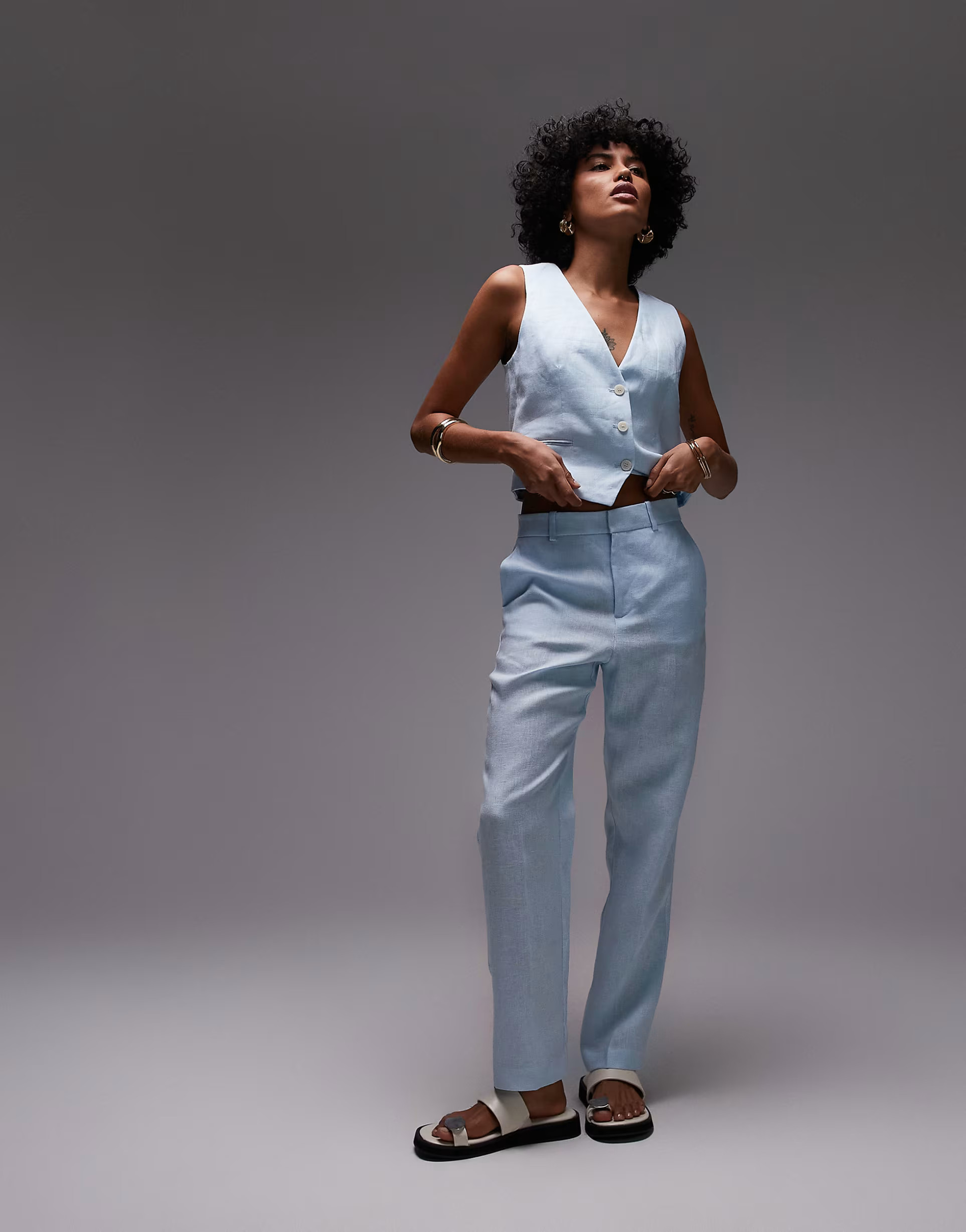 Mango linen waistcoat co-ord in blue | ASOS (Global)