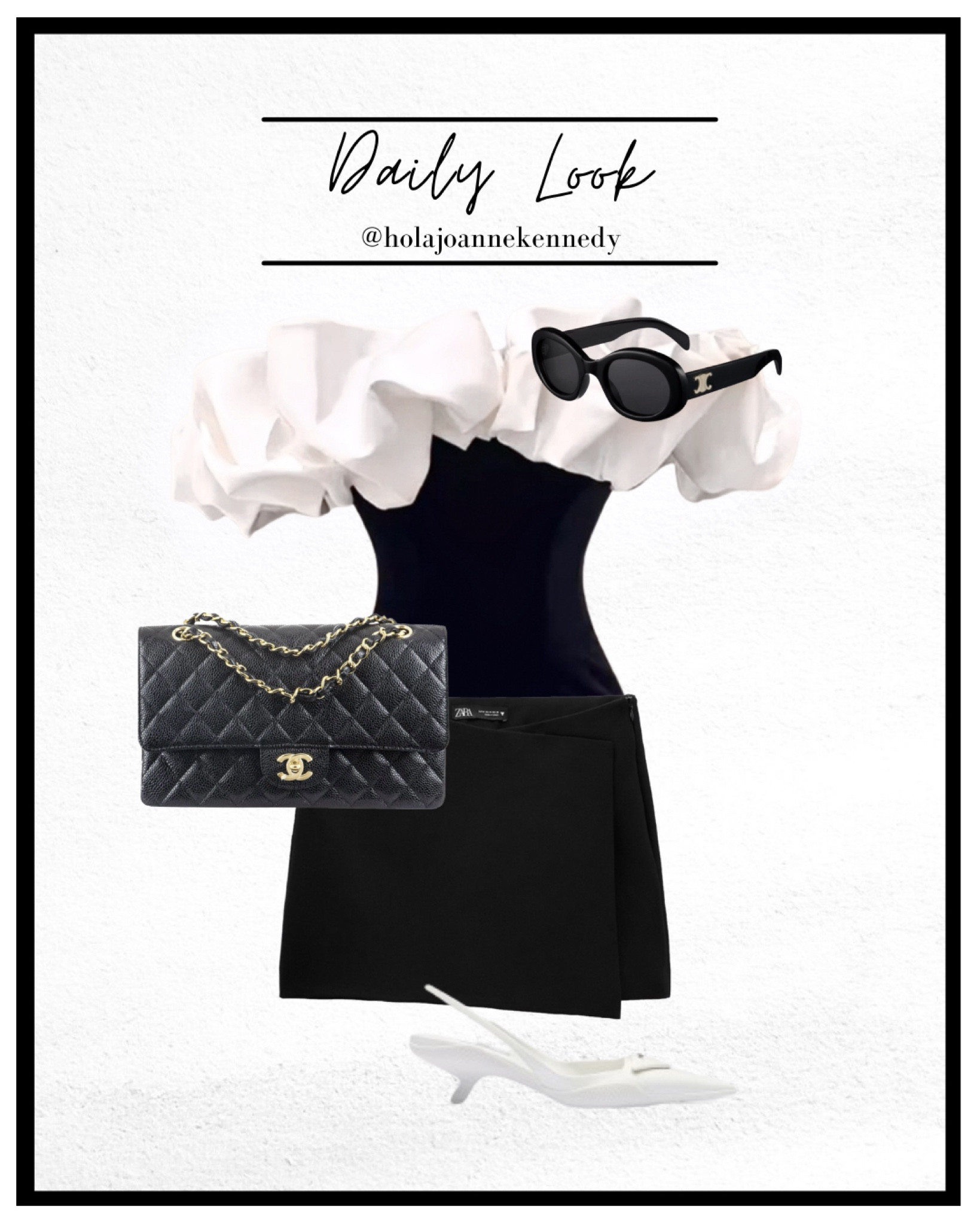 Contrast bodysuit, frill bodysuit, ruffle bodysuit, black tailored shorts, white sling backs, prada sling backs, neutral outfit idea, monochrome outfit, old money outfit idea, aviator sunglasses, celine style sunglasses, colour block bodysuit  

#LTKsummer #LTKuk #LTKeurope