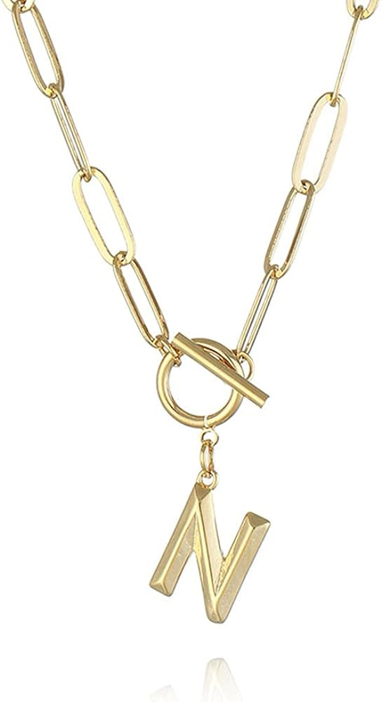 Toggle Clasp Capital A-Z Initial Necklace for Women Hiphop Gold Alphabet Pendant Necklaces Thick ... | Amazon (US)