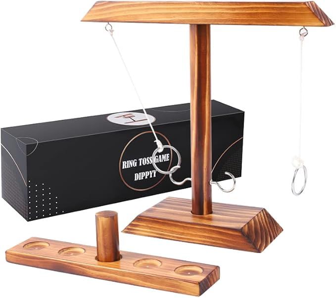 Dippyy Ring Toss Game for Adults - Wooden Ring Hook Tossing Game, Hook and Ring Game On a String,... | Amazon (US)