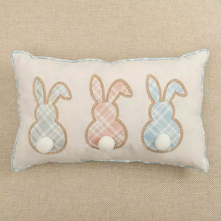 Triple Plaid Bunnies Lumbar Pillow | Kirkland's Home