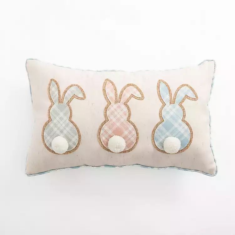 New! Triple Plaid Bunnies Lumbar Pillow | Kirkland's Home