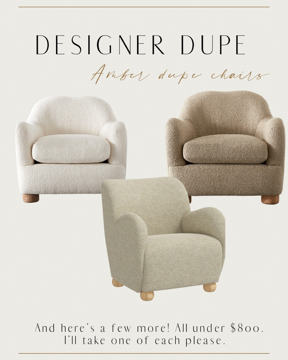 Amber interiors dupe chairs. Accent chairs. Shearling chair. Boucle chair  

#LTKSale #LTKhome