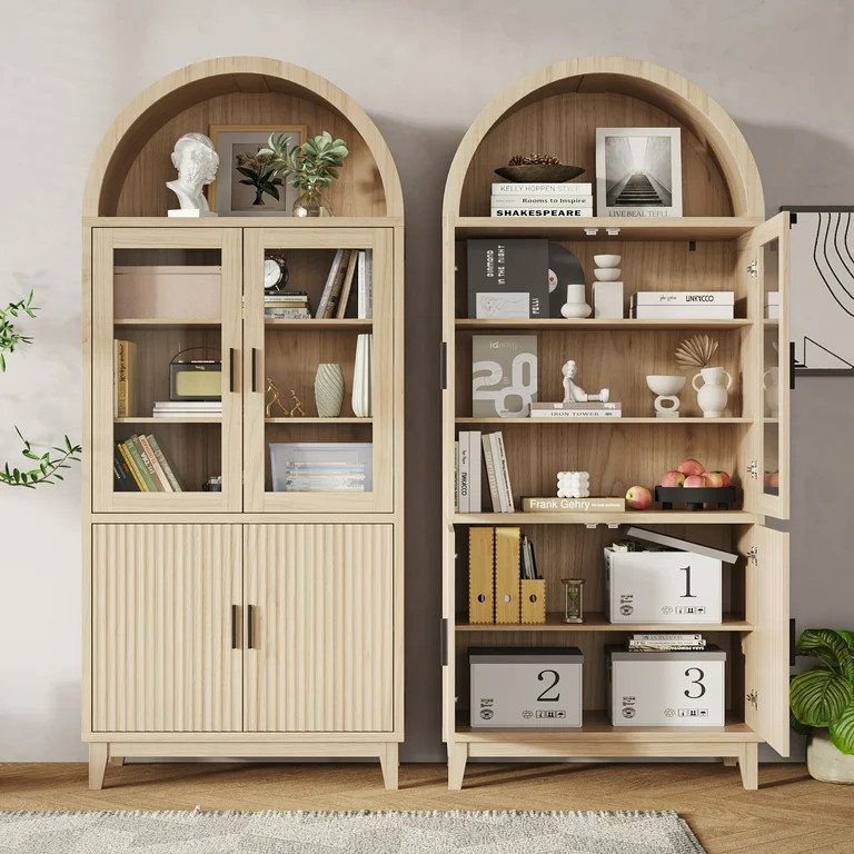 VEANERWOOD 71" Tall Arch Cabinet, Wood Fluted Kitchen Kitchen Storage Cabinet with 4 Doors and 6 ... | Walmart (US)