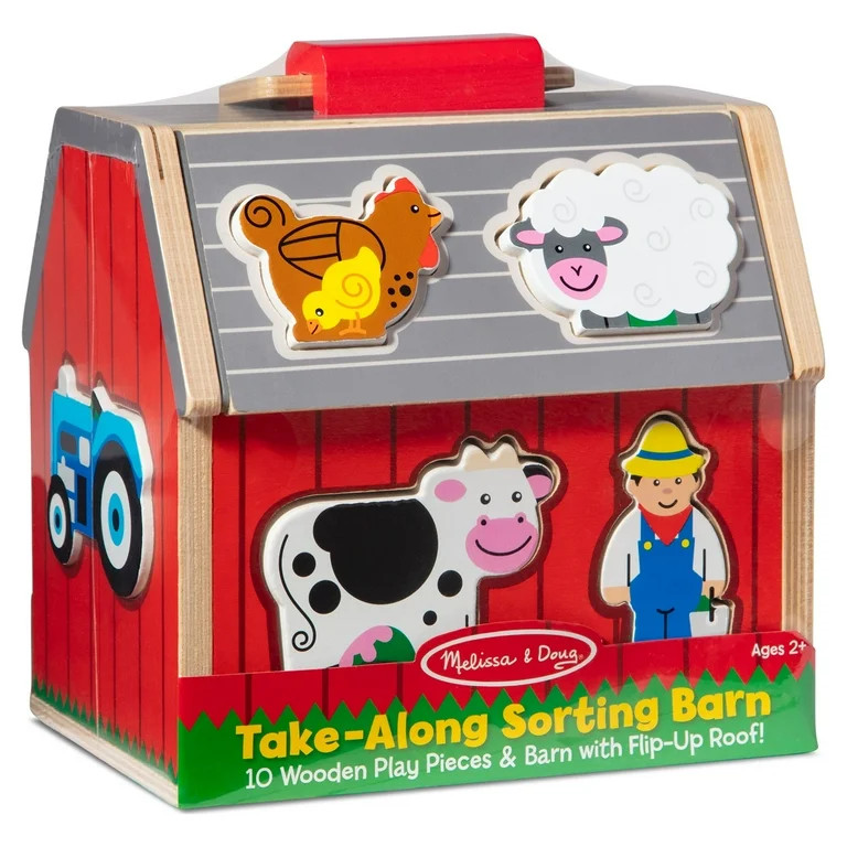 Melissa & Doug Wooden Take-Along Sorting Barn Toy with Flip-Up Roof and Handle 10 Wooden Farm Pla... | Walmart (US)