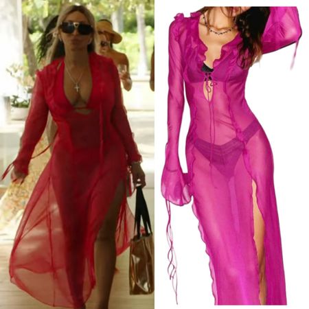 Karen Huger’s Pink Ruffle Coverup Dress