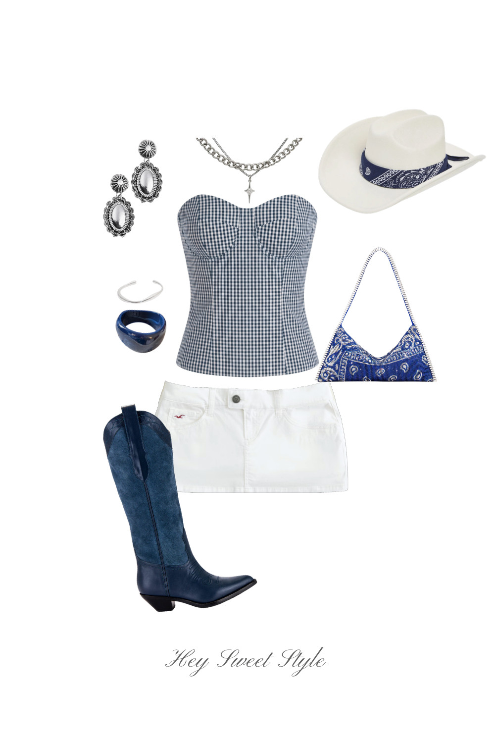 Blue gingham tube top + white mini skirt 🌾 #countryconcert 

 