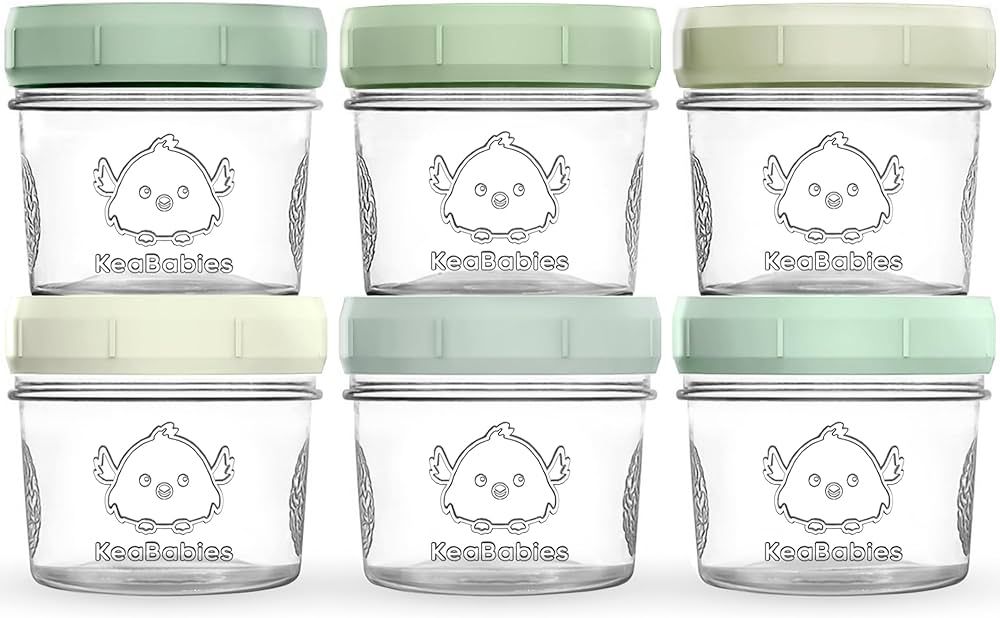 KeaBabies 6-Pack Glass Baby Food Containers - 4 oz Leak-Proof, Microwavable, Glass Baby Food Jars - Baby Food Storage Containers - Baby Bullet Jars with Lids, Freezer Safe (Sage) | Amazon (US)