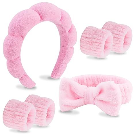 VELSCRUN 6 Pack Spa Headband, Makeup Headband, Face Wash Headband, Skincare Headbands, Pink Spong... | Amazon (US)