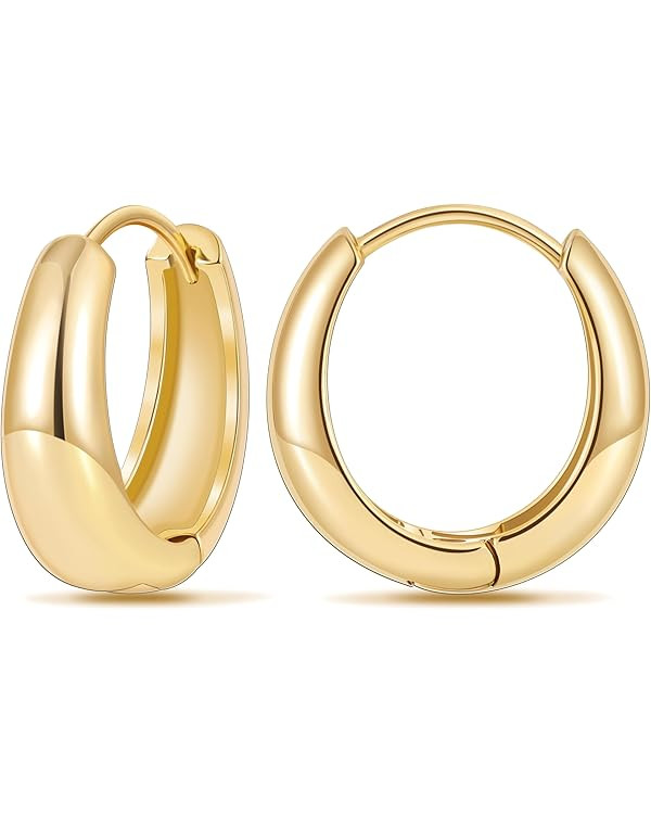 micuco Gold Hoop Earrings for Women, 18K Real Gold Plated Lightweight Chunky Gold Hoops, Hollow T... | Amazon (US)