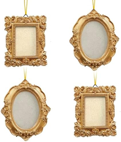 4 Pcs Mini Vintage Picture Frames Wall Hanging Gold Tiny Picture Frames Antique Small Oval Rectan... | Amazon (US)