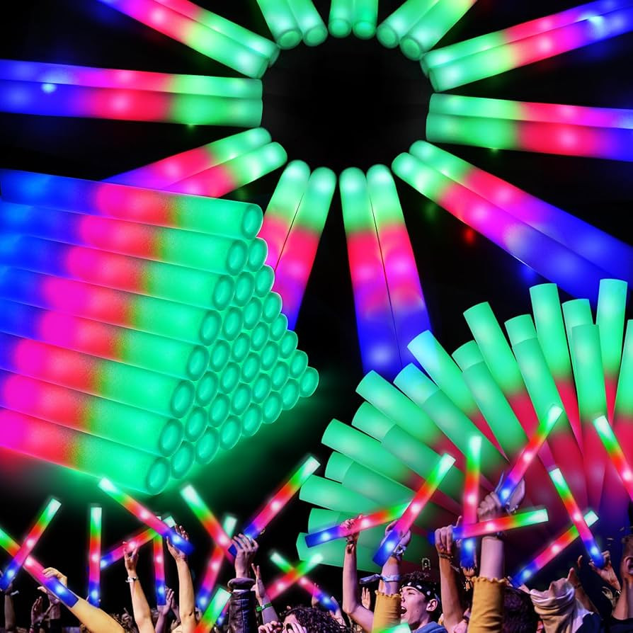 103 PCS Led Foam Sticks, Bulk Glow Sticks with 3 Colors Flashing, Light Up Baton Wands for Kids, ... | Amazon (US)