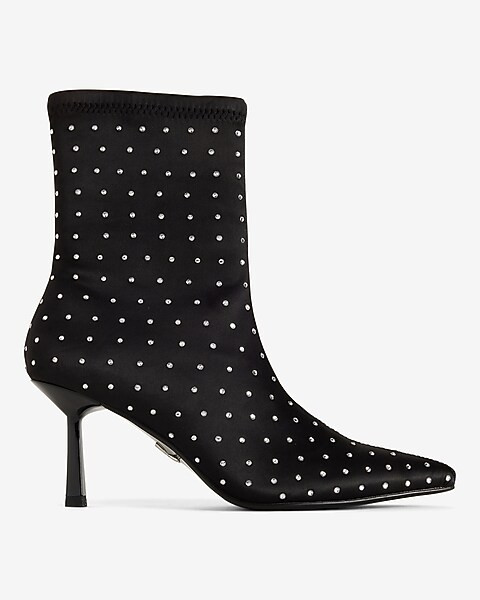 Rhinestone Pointed Toe Thin Heel Booties | Express