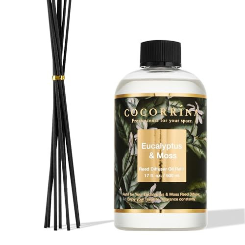 Cocorrína Reed Diffuser Refill Eucalyptus & Moss 17oz (500ml) with 8 Rattan Sticks - Premium Long-Lasting Essential Oil, Home Fragrance for Bedroom, Bathroom Home Decor | Amazon (US)