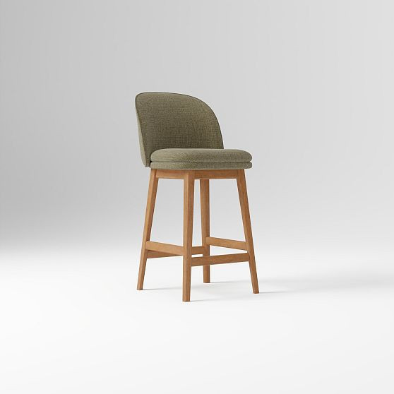 Wayne Bar Stool W/ Arm, Performance Chenille Crossweave Elm, Cool Walnut | West Elm (US)