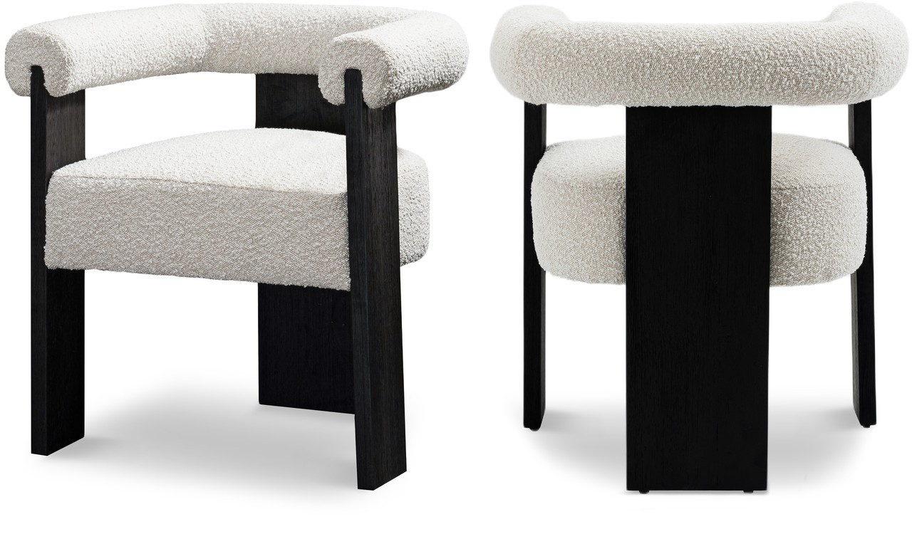Barrel Boucle Fabric Dining Chair In Cream/Black | 1stopbedrooms
