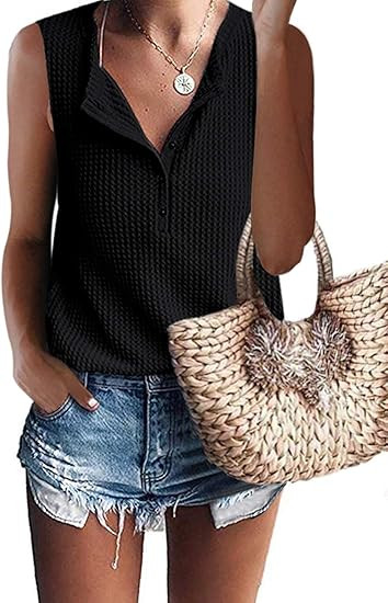 MOLERANI Womens Waffle Knit Tunic Tops V Neck Henley Tank Tops Sleeveless Button Up Shirts | Amazon (US)