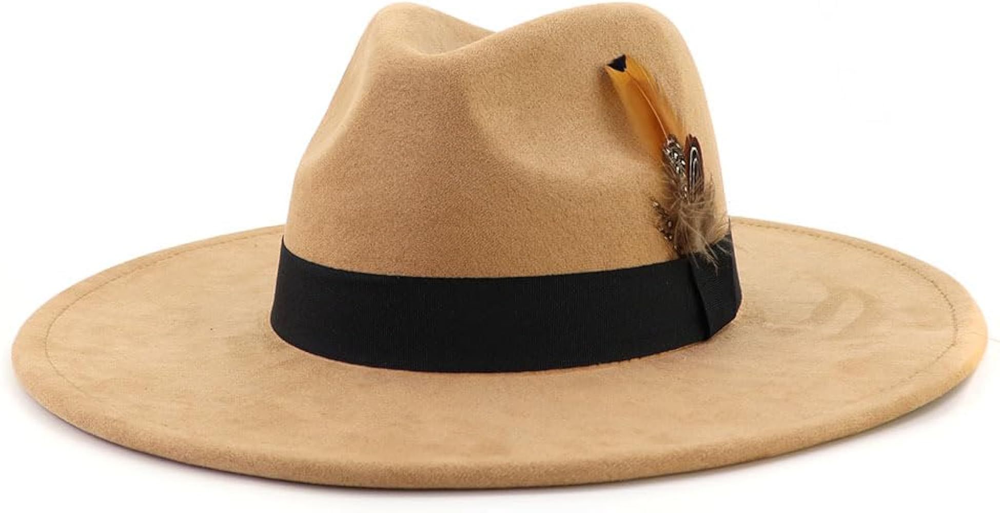 Big Wide Brim Fedora Hats for Women Men Western Suede Hat Panama Hat Outdoor Hats | Amazon (US)