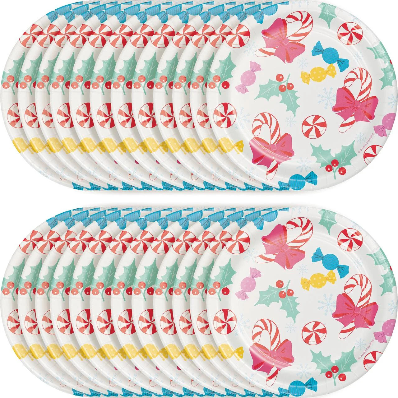 Candy Christmas Disposable Paper Plates, 7", Multicolor, 24 Count, by Holiday Time | Walmart (US)