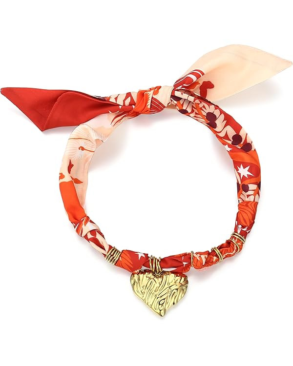 Scarf Necklace with Charm, Bandana Necklace with Gold Dainty Pendants - Chunky Cross, Heart, Flow... | Amazon (US)