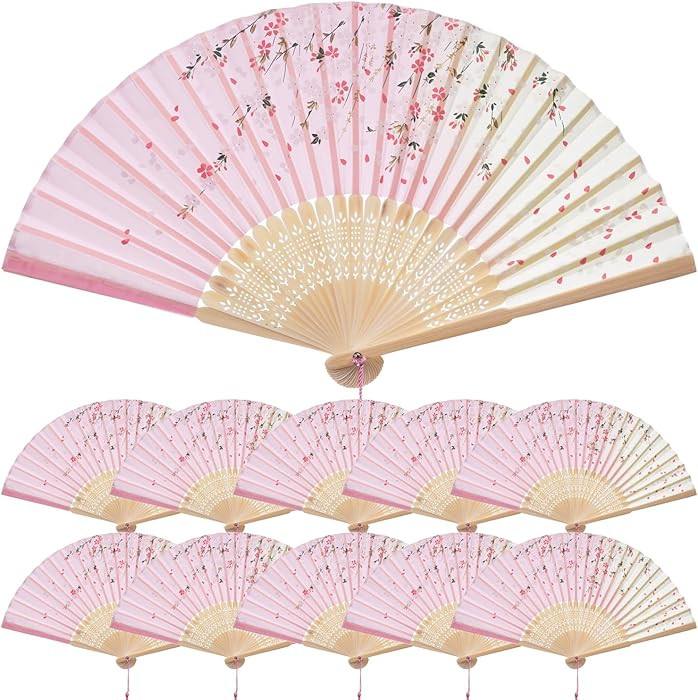 QIRMIZI 10 Pieces Handheld Fans, Silk Folding Fans, Floral Folding Fans for Birthday,Dancing, Cos... | Amazon (US)