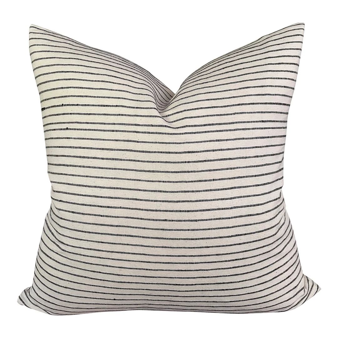 Black Slub Stripe Pillow Cover // Black White Pillows // - Etsy | Etsy (US)