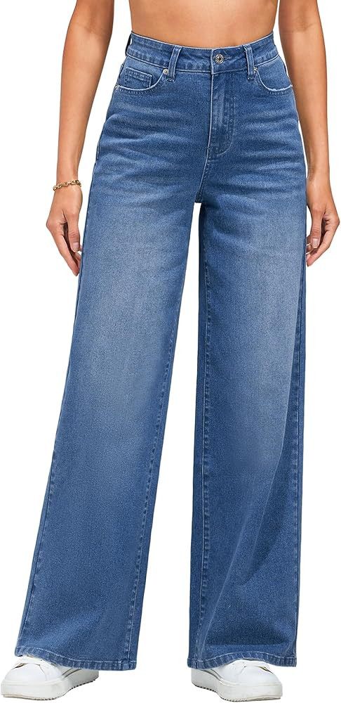 LookbookStore Wide Leg Jeans for Women High Waisted Stretchy Denim Jeans Fashion Baggy Trouser Je... | Amazon (US)