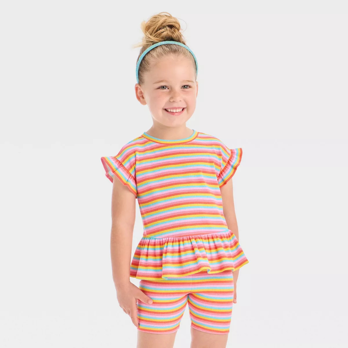 Toddler Girls' Ribbed Printed Short Sleeve Top - Cat & Jack™ | Target