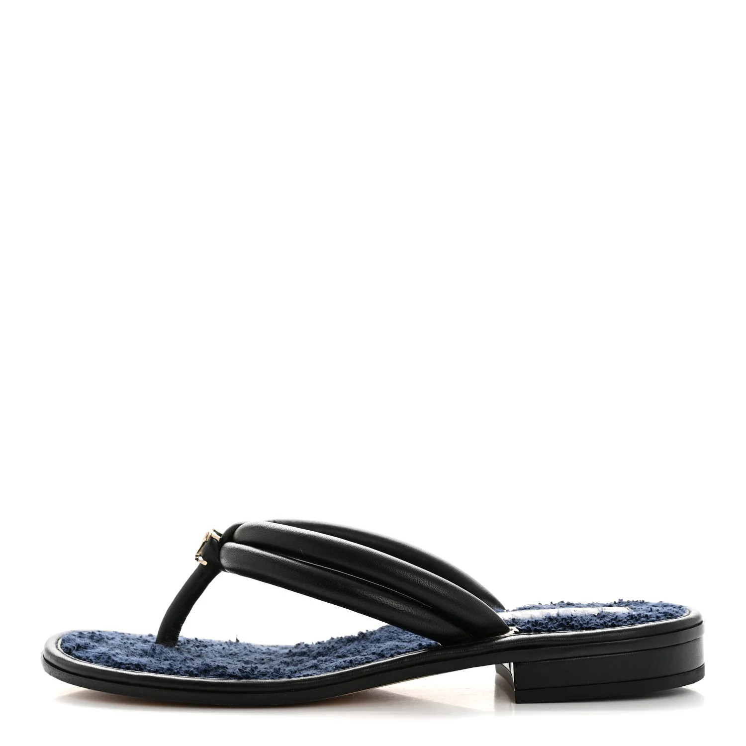 Chanel Lambskin Terry Cloth CC Thong Sandals 36 Black Dark Navy 1881216 | FASHIONPHILE (US)