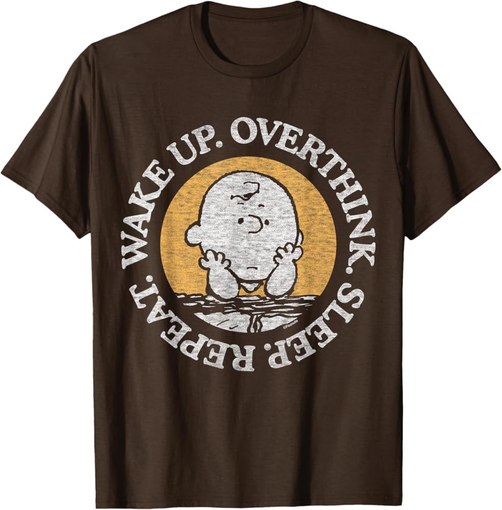 Peanuts - Charlie Brown Wake Up Overthink Sleep Repeat T-Shirt | Amazon (US)