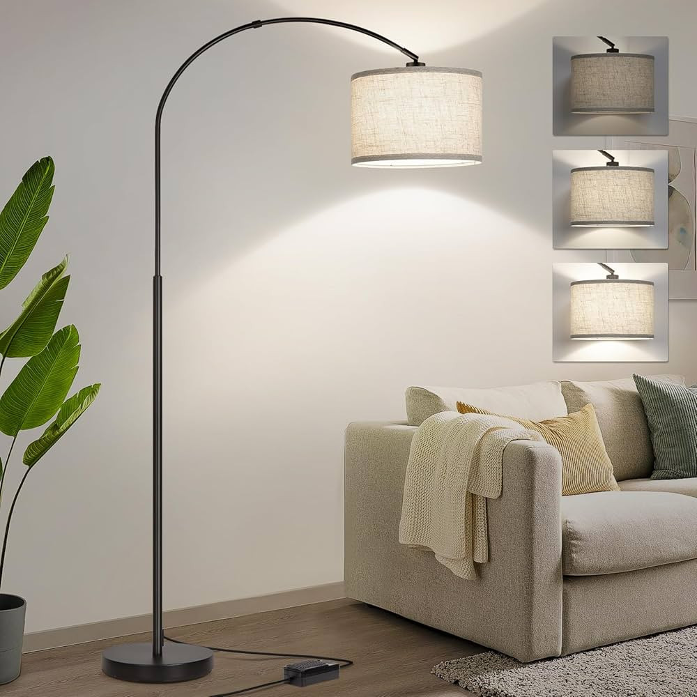 Dimmable Floor Lamp, Arc Floor Lamp with Dimmer, Black Standing Lamp with Adjustable Hanging Shad... | Amazon (US)