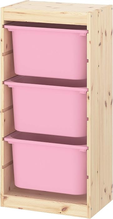 IKEA TROFAST Storage Combination with Boxes, 44x30x91 cm, Light White Stained Pine/Pink | Amazon (US)