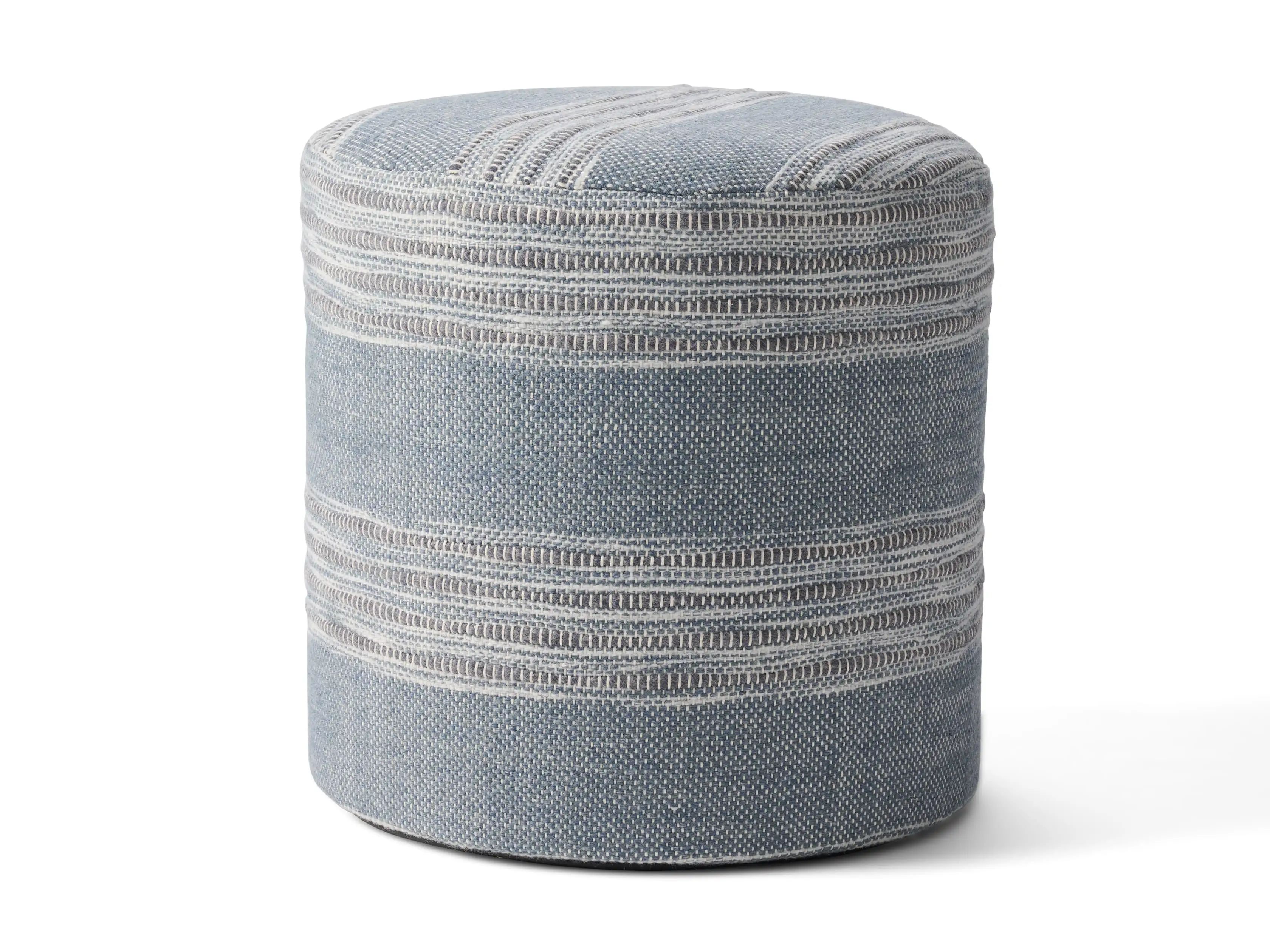 Striped Round Performance Pouf in Blue | Arhaus
