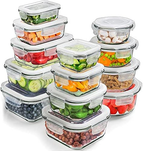 Glass Storage Containers with Lids (13-Pack) - Glass Food Storage Containers Airtight - Glass Con... | Amazon (US)