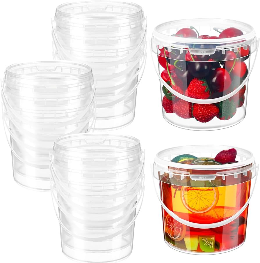 20 Pack 48 oz Clear Buckets with Lid Plastic Ice Cream Buckets with Lid and Handle Ice Cream Tub ... | Amazon (US)