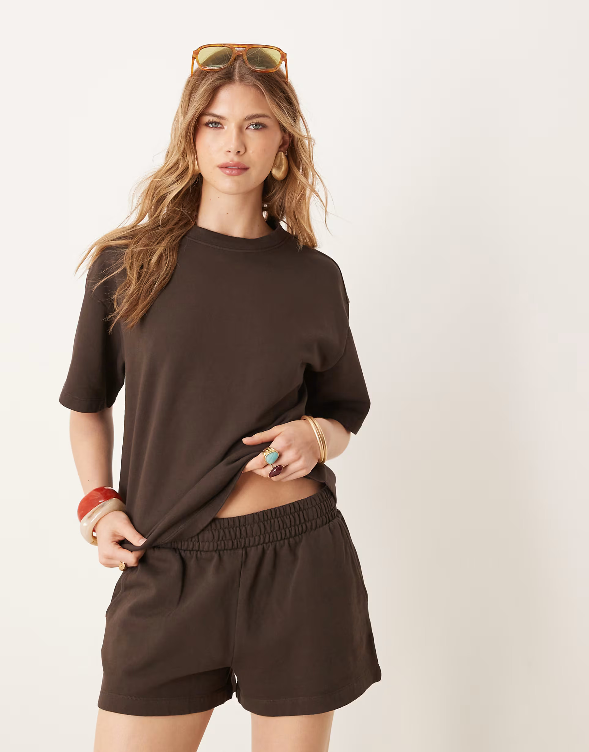 ASOS DESIGN sweat boxy tee co-ord in chocolate | ASOS (Global)