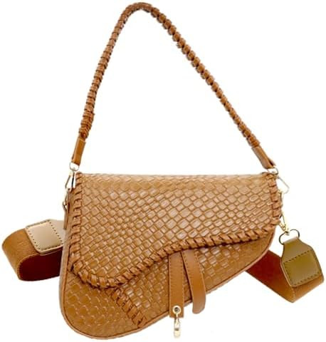 fashion women saddle shoulder bag clutch purse small crossbody satchel handbag woven imitation cr... | Amazon (US)