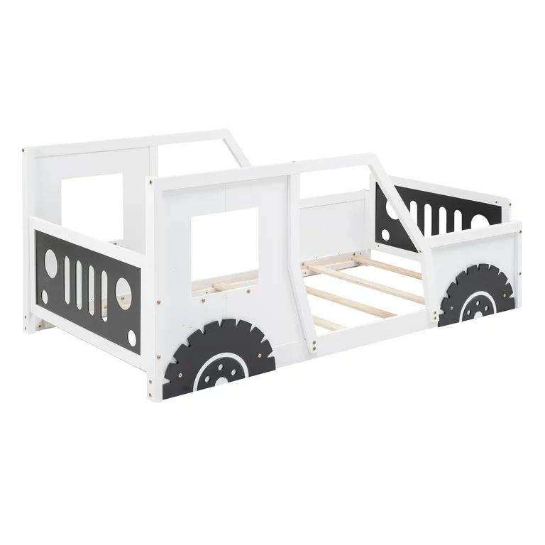 Euroco Car-Shaped Twin Size Wood Platform Bed for Kids’ Bedroom, Solid Car Bed for Kids Gift, L... | Walmart (US)