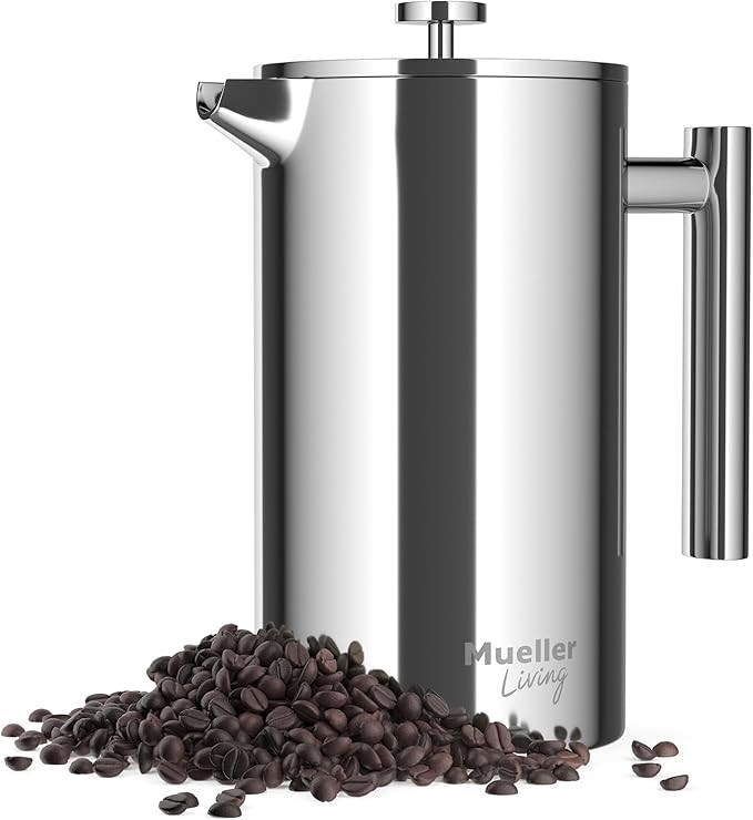 MuellerLiving French Press Coffee Maker 34oz, Stainless Steel French Press Coffee, 4 Filter Heat ... | Amazon (US)