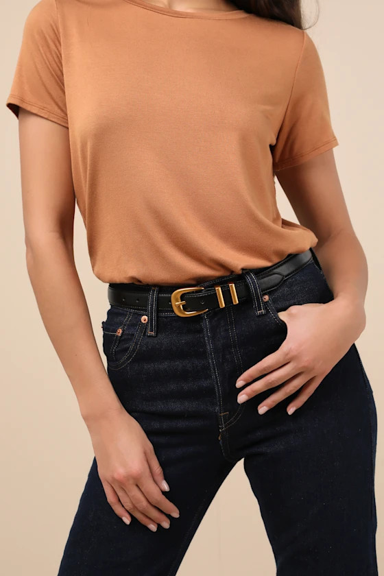 Exclusive Addition Black and Gold Leather Belt | Lulus