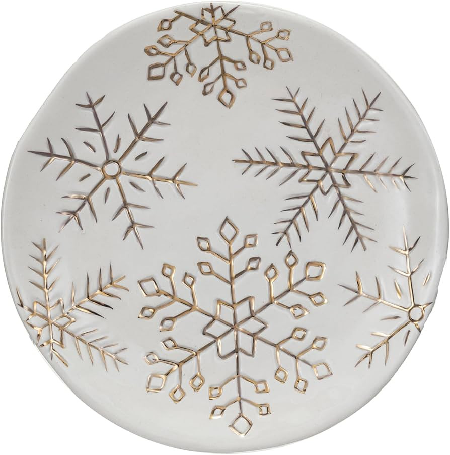 Creative Co-Op Stoneware Plate with Gold Electroplated Snowflakes, White and Gold | Amazon (US)