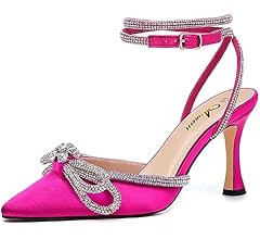Athlefit Women's Rhinestone Bow Heels Ankle Strap Pointed Toe Stiletto Heeled Sandals Wedding Bri... | Amazon (US)