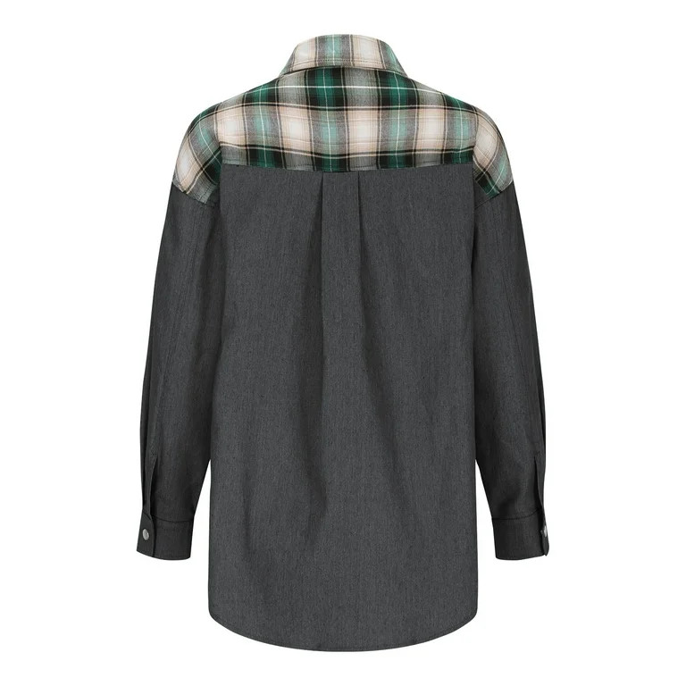 Kinrui Womens Oversized Denim Jacket Casual Long Sleeve Button Down Plaid Shacket Boyfriend Jean ... | Walmart (US)