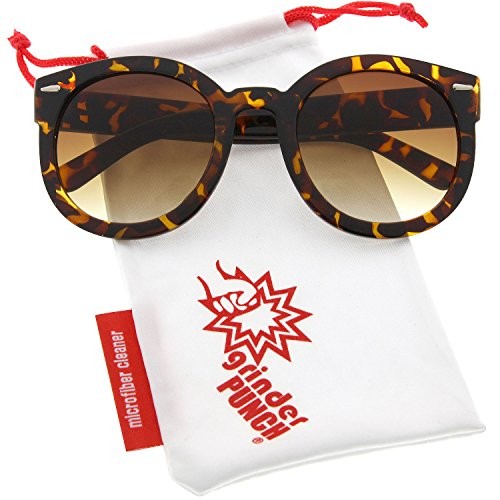 grinderPUNCH Women's Designer Inspired Mod Fashion Oversized Shaped Round Circle Sunglasses Tortoise | Amazon (US)