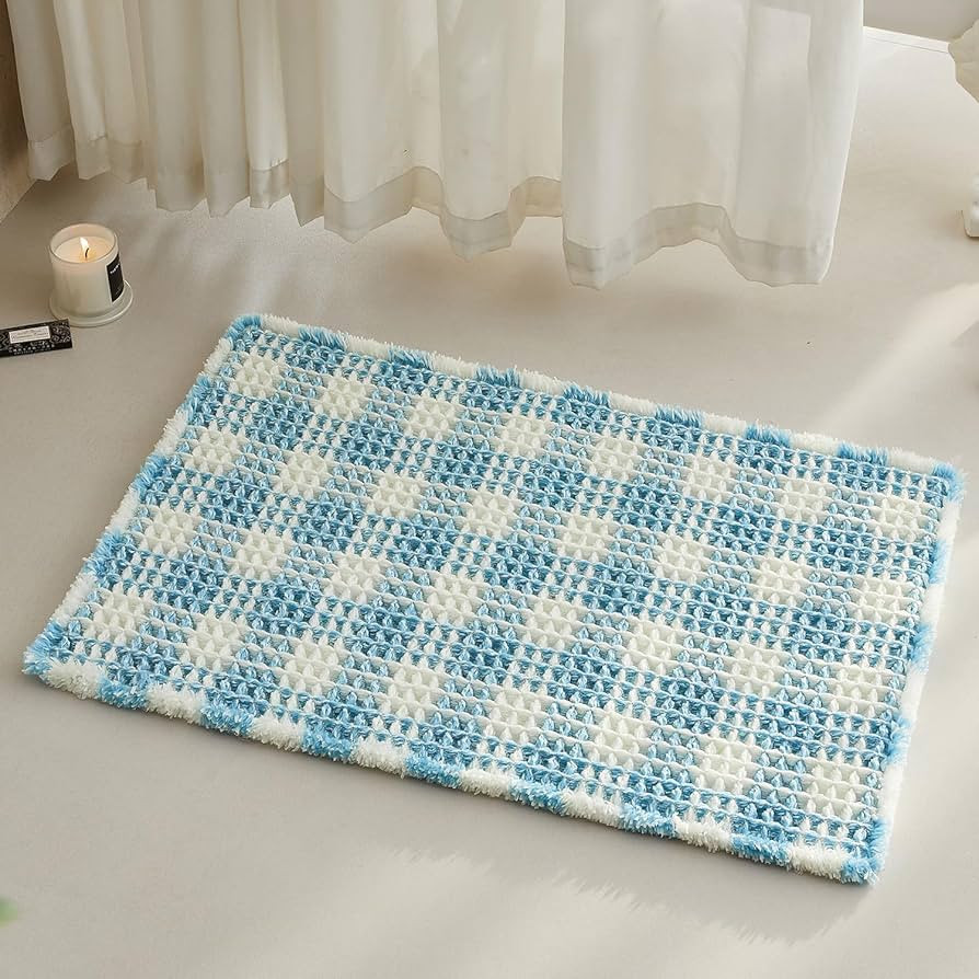 Waffle Bath Mat, Boho Bathroom Rugs Non Slip Washable Absorbent Checkered Bathroom Mat Quick Dry ... | Amazon (US)