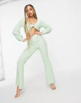 ASOS DESIGN mix & match lounge knitted flare pant in green | ASOS (Global)