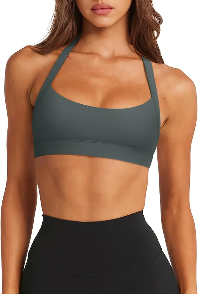 LASLULU Halter Sports Bras for Women Scoop Neck Workout Tops Padded Sleeveless Open Back Yoga Cro... | Amazon (US)