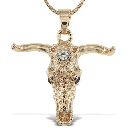 Aqua79 Gold Longhorn Sparkling Crystal Pendant Necklace - Cute Necklace with Longhorn Skull Head Sparkly Jewelry Elegant Wildlife Animal Gold Charm Necklace Gift for Any Occasions - 18 Inches | Walmart (US)