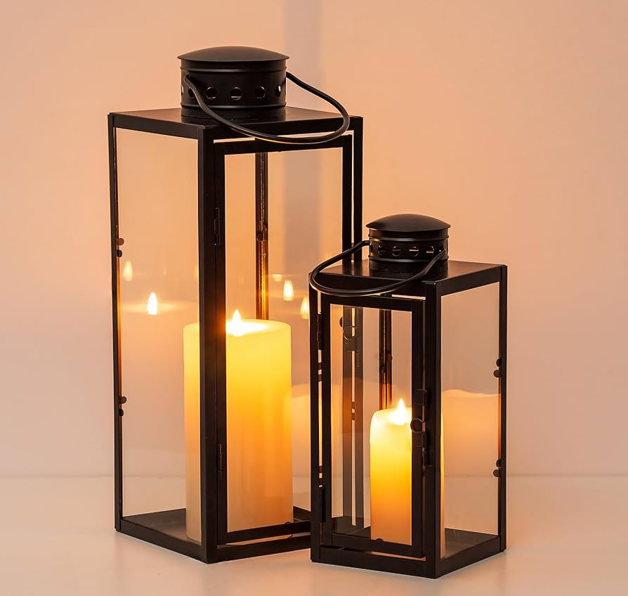 NUPTIO Lantern Set Black for Candle: Metal Lantern Decorative Outdoor Large Cemetery Candles Weat... | Amazon (DE)