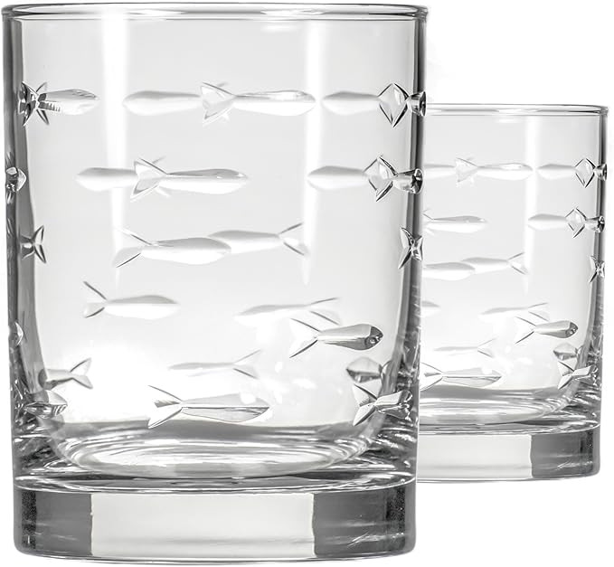 Rolf Glass School of Fish 13 oz Double Old Fashioned Whiskey Cocktail Glass | Set of 2 | Engraved... | Amazon (US)